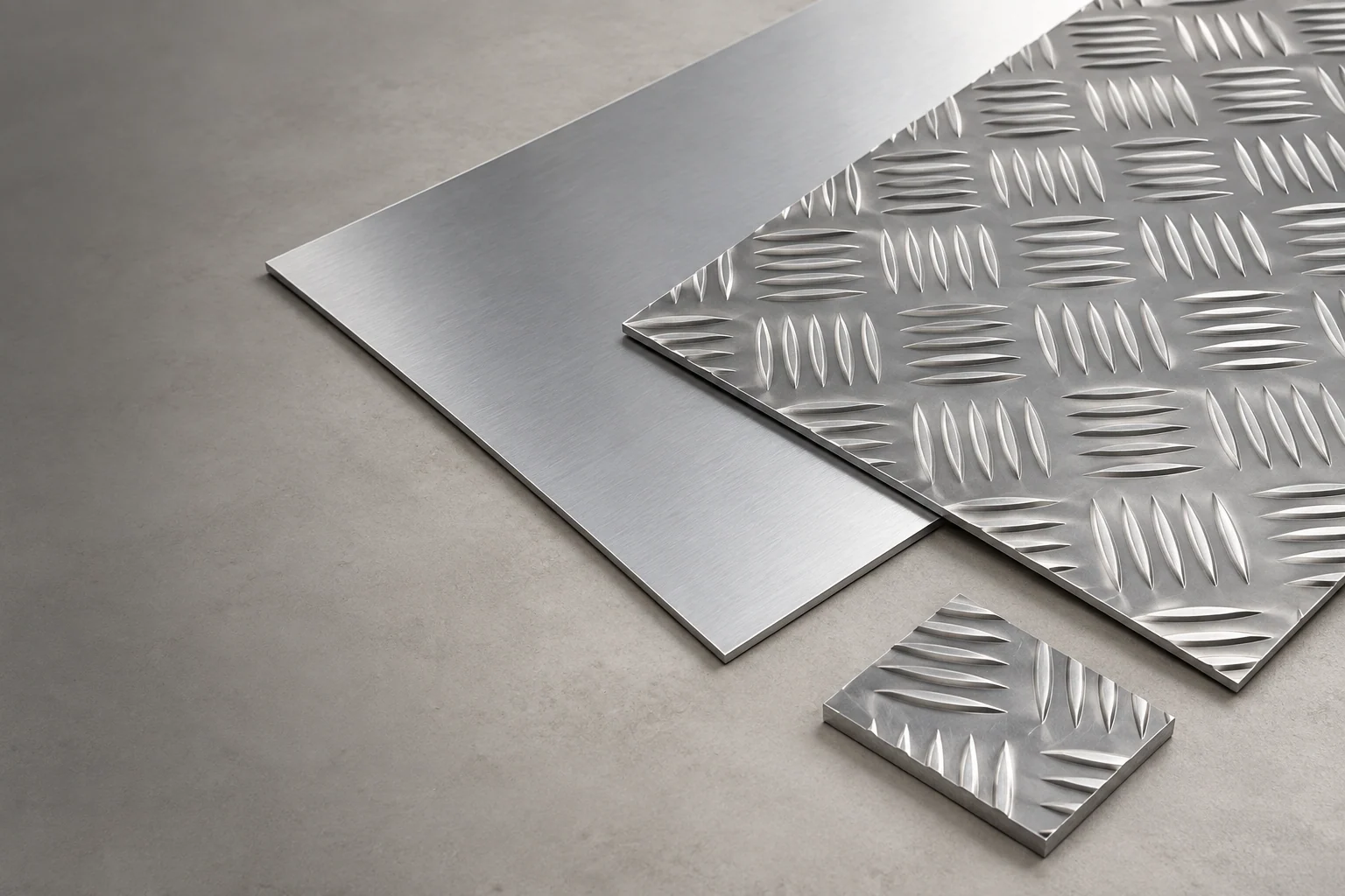 Glatte und geriffelte Aluminiumbleche auf einer Arbeitsfläche