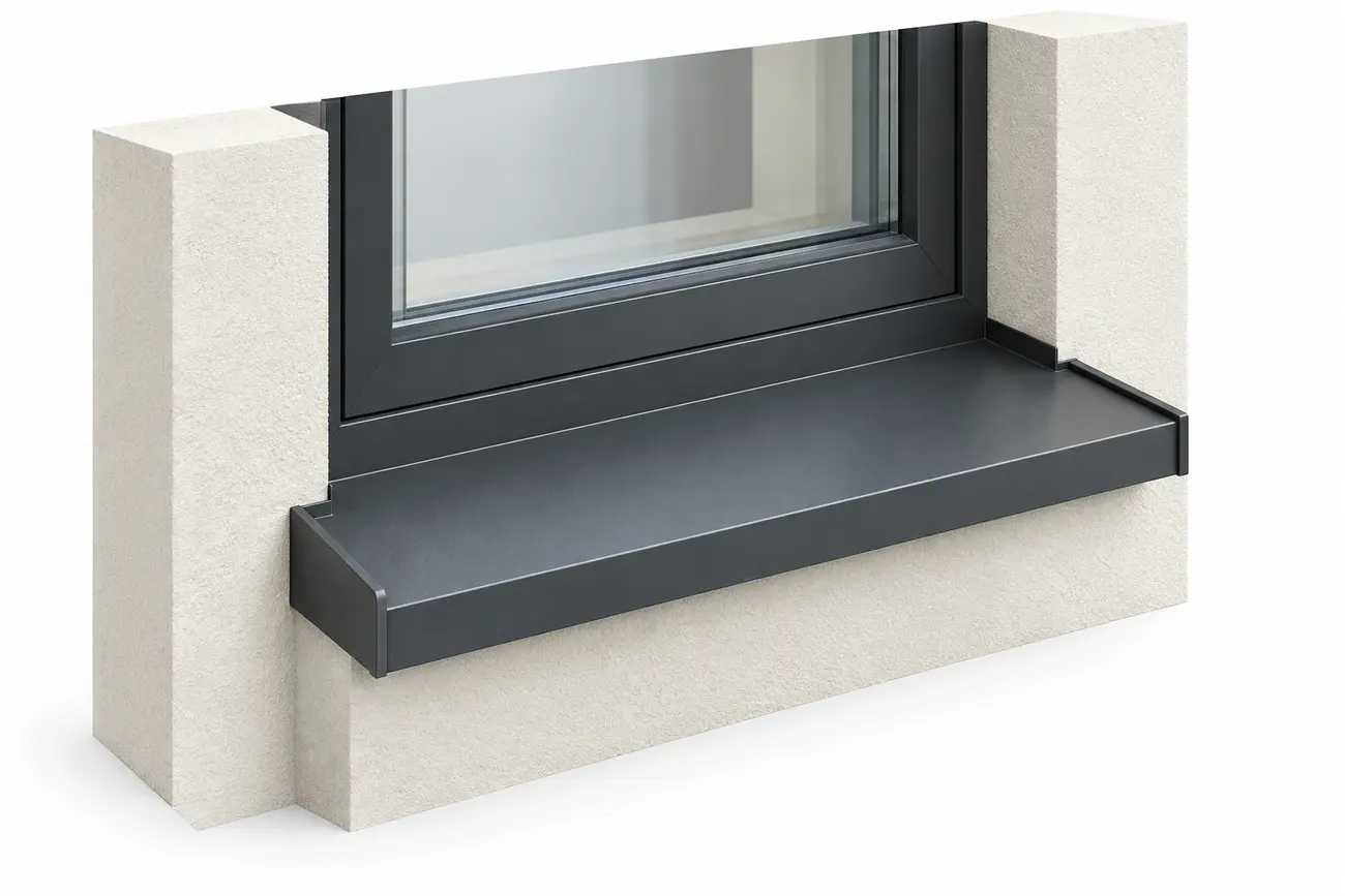 Illustration einer Fensterbank mit Rahmen und seitlichen Anschlüssen