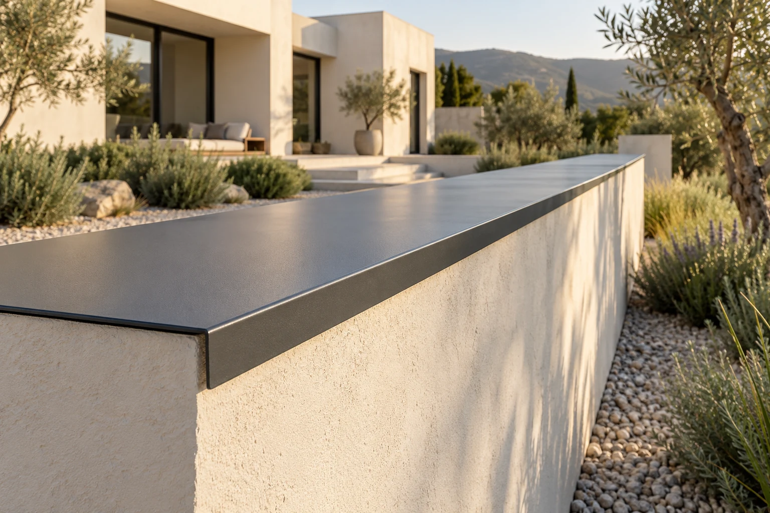 KI-Visualisierung: Mauerabdeckung aus Aluminium