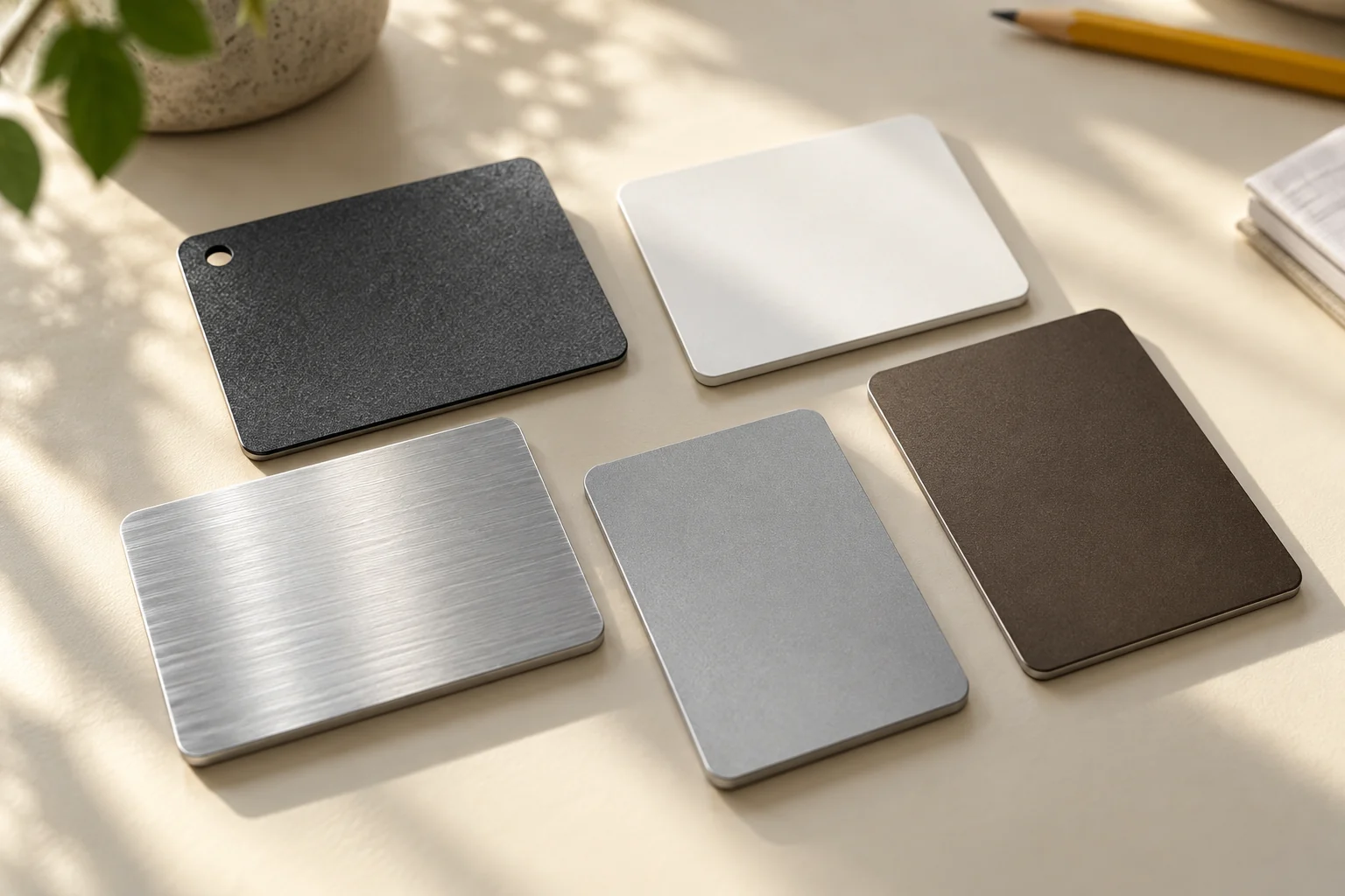 Aluminium-Oberflächenmuster in Natur, Weiß, Grau, Anthrazit und Braun